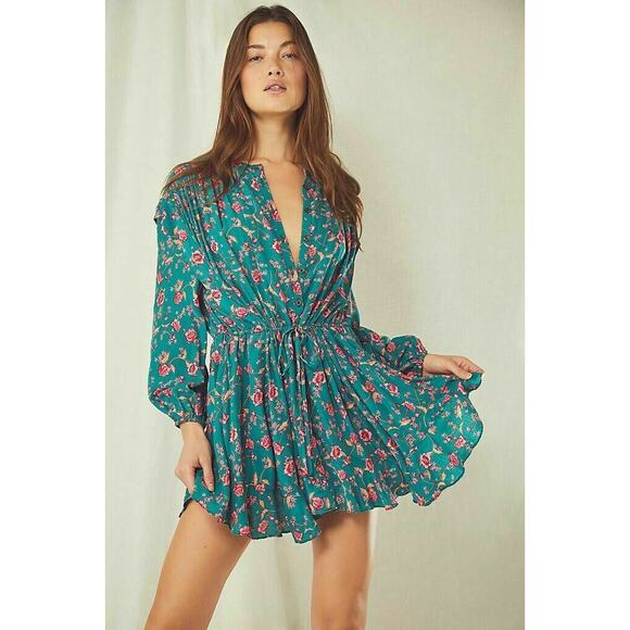 Free People Flower Fields Mini Dress Size S Emerald Green MSRP $128 NWT - Picture 3 of 10